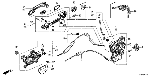 2012 Honda Civic Front Door Locks - Outer Handle Diagram