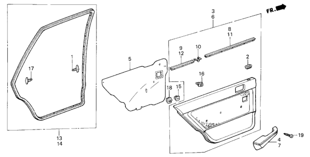1987 Honda Civic 4 Door GL KA 5MT Rear Door Lining Diagram