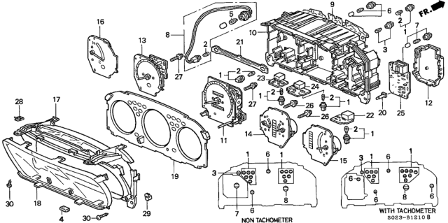 1996 Honda Civic Meter Assembly, Fuel & Temperature Diagram for 78130-S00-A61