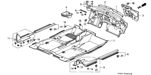 1995 Honda Accord 5 Door LX KA 4AT Floor Mat Diagram