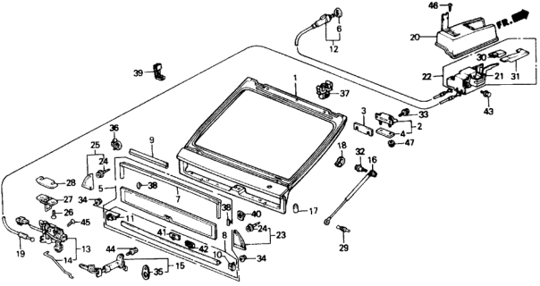 1989 Honda CRX Garnish Assy., R. Extra Windshield Side Diagram for 75550-SH2-004