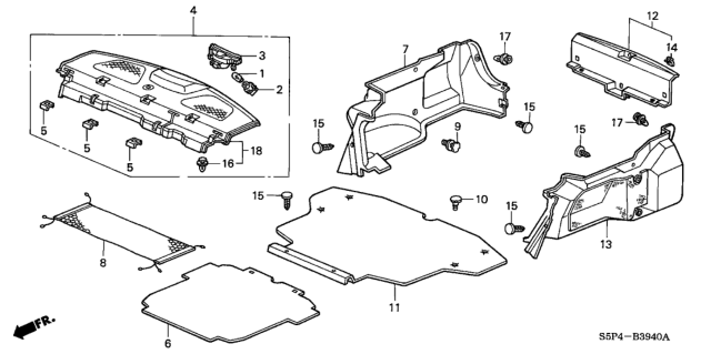 2001 Honda Civic Lining, R. Trunk Side *NH85L* (GRAY ELEVEN) Diagram for 84601-S5P-A10ZA