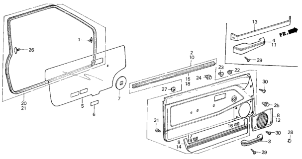 1987 Honda Civic 3 Door ** (1300) KA 4MT Front Door Lining Diagram