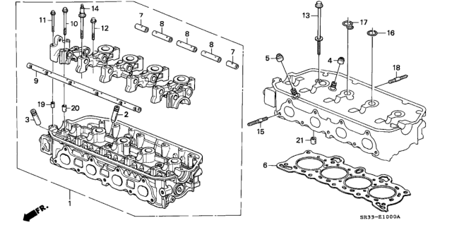 1994 Honda Civic Cylinder Head Assembly Diagram for 12100-PM8-A11