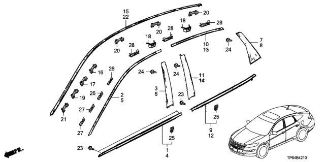 2012 Honda Crosstour Molding, L. Drip Side Diagram for 73163-TP6-A01
