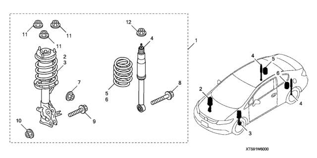 2013 Honda Civic Damper Assy., RR. Diagram for 08W60-TS9-1M0C1