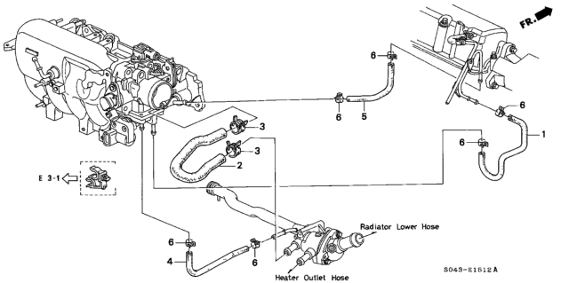 1997 Honda Civic 4 Door EX KL 4AT Water Hose Diagram