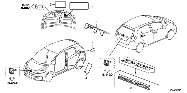 2020 Honda Fit Placard, Specification (Usa) Diagram for 42762-T5R-A50