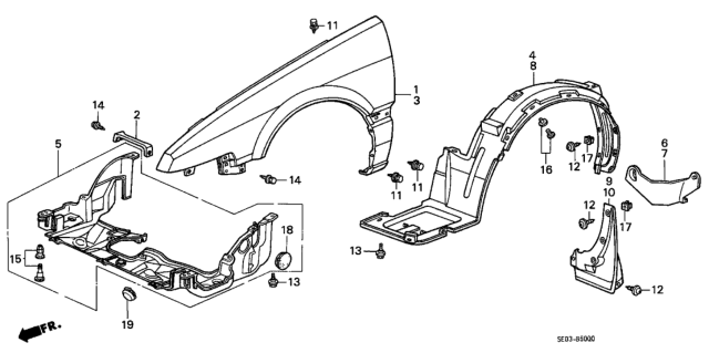 1987 Honda Accord 3 Door LXI KA 5MT Front Fenders Diagram