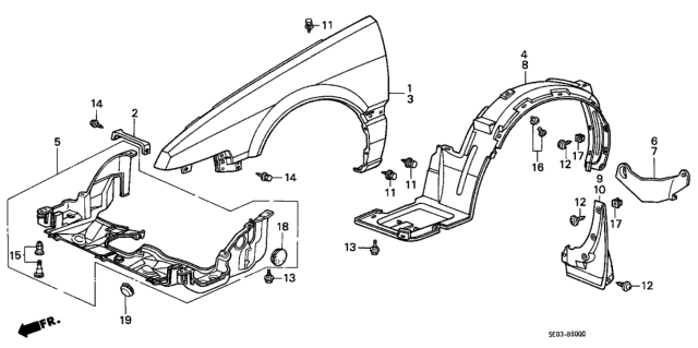 1988 Honda Accord Fender, Left Front (Inner) Diagram for 74151-SE0-000