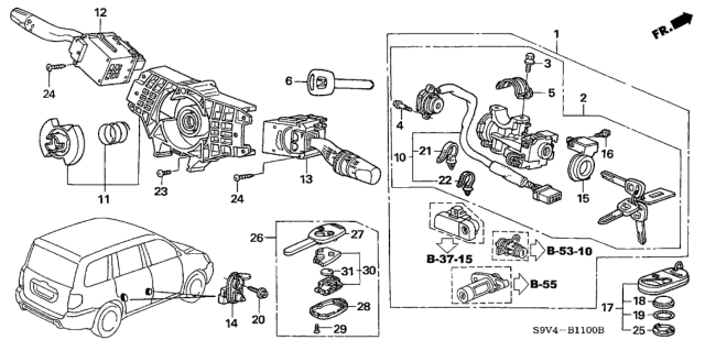 2004 Honda Pilot Transmitter Assembly, Keyless Diagram for 72147-S5A-A01