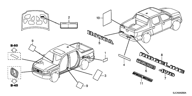 2014 Honda Ridgeline Emblem, Rear (Special Edition) Diagram for 75731-TK4-A00