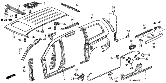2010 Honda Odyssey Outer Panel - Roof Panel Diagram