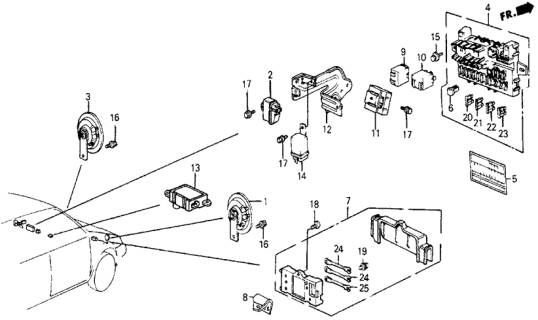 1986 Honda Civic Alarm Assy., Belt & Key Diagram for 38965-SB2-671