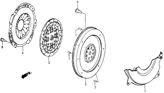 1987 Honda CRX 2 Door HF KA 5MT Clutch - Flywheel Diagram