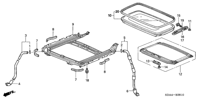 2003 Honda Accord Glass Assembly, Sunroof Diagram for 70200-SDC-305