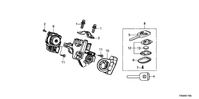 2013 Honda Civic Key Cylinder Components Diagram