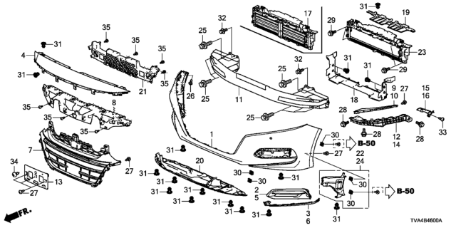 2019 Honda Accord Grille, Front Bumper (Lower) Diagram for 71111-TVA-A50