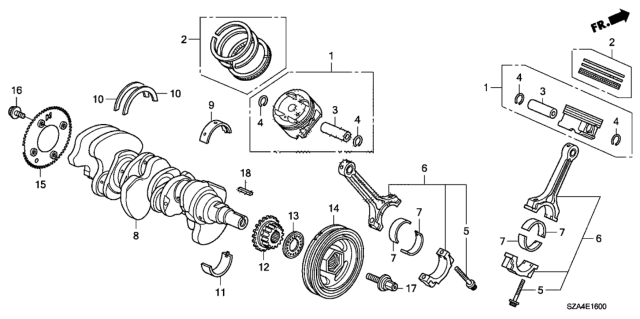 2011 Honda Pilot Piston Set (Over Size) (0.25) Diagram for 13030-R70-A00