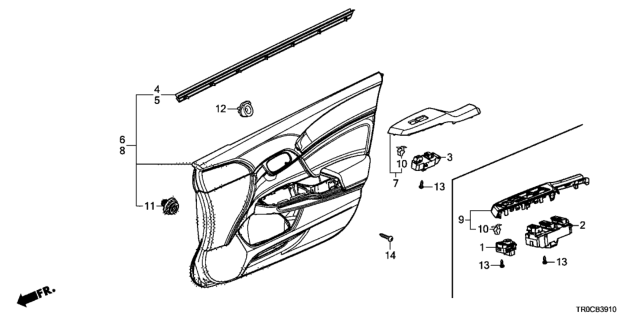 2015 Honda Civic Weatherstrip, R. FR. Door (Inner) Diagram for 72335-TR6-A01