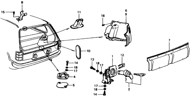 1977 Honda Civic 3 Door ** (1500) KL HMT Tailgate Trim - Tailgate Lock Diagram