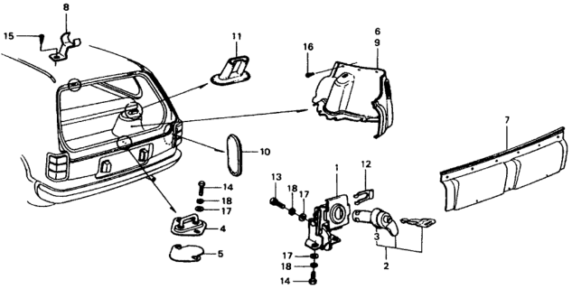 1975 Honda Civic Cylinder, Tailgate Diagram for 83303-647-013