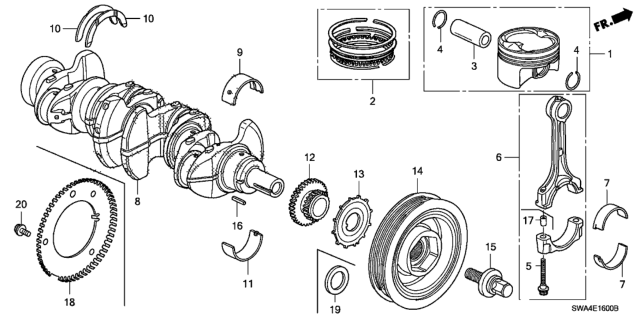 2011 Honda CR-V Piston Set B (Std) Diagram for 13020-R40-A00