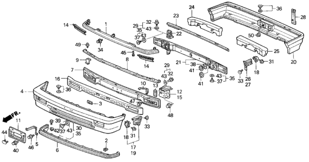 1991 Honda Civic Face, Rear Bumper Diagram for 71501-SH0-A00
