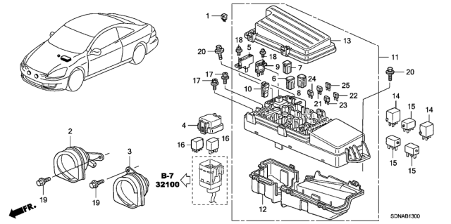 2007 Honda Accord 2 Door EXL KA 5MT Control Unit (Engine Room) Diagram