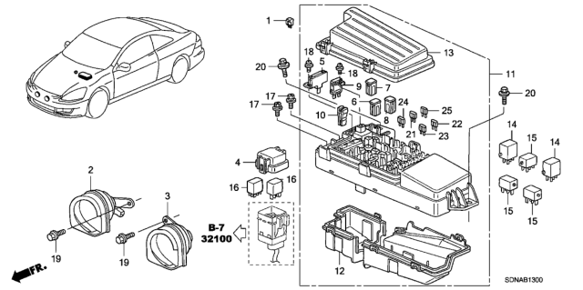 2007 Honda Accord Control Unit (Engine Room) Diagram