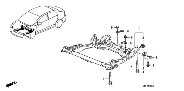 2010 Honda Civic 4 Door GX KA 5AT Front Sub Frame Diagram