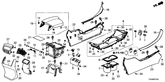 2014 Honda Accord Armrest Assembly, Conso Diagram for 83450-T2F-A21ZF