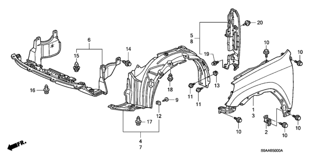 2006 Honda CR-V 5 Door LX (2WD) KA 5AT Front Fender Diagram