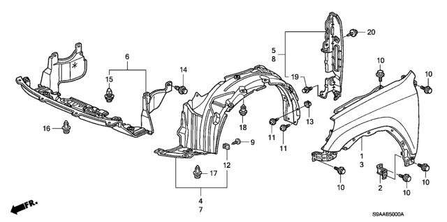 2006 Honda CR-V Stay, RR. Fender Diagram for 60212-S9A-000ZZ