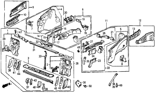 1986 Honda Civic Panel Set, R. FR. Wheelhouse Diagram for 04641-SB6-661ZZ