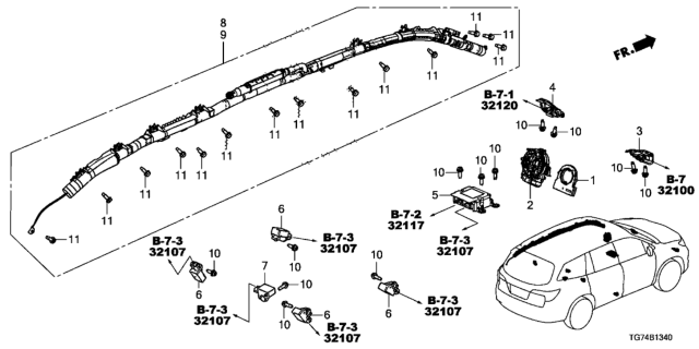 2018 Honda Pilot Module Set, Passenger Side Curtain Airbag Diagram for 78870-TG7-A81