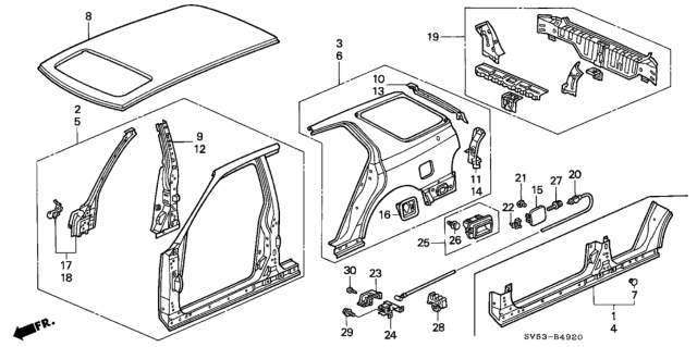 1994 Honda Accord 5 Door LX KA 5MT Outer Panel Diagram