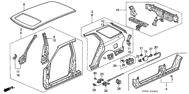 1994 Honda Accord Stiffener, R. Center Pillar Diagram for 63210-SV4-300ZZ