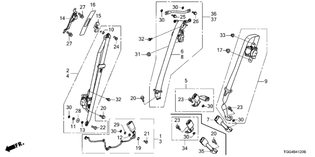 2018 Honda Civic 5 Door LX (HONDA SENSING) KA CVT Seat Belts Diagram