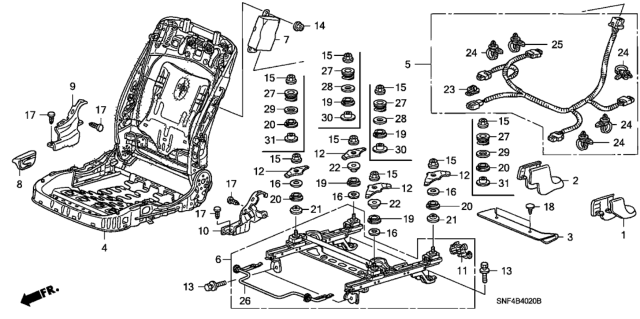2006 Honda Civic 4 Door GX KA 5AT Front Seat Components (Passenger Side) Diagram