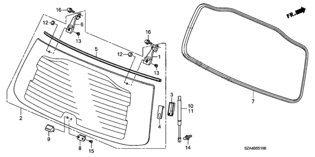 2012 Honda Pilot 5 Door EX-L (2WD) KA 5AT Rear Hatch Glass Diagram