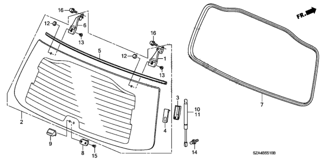 2010 Honda Pilot Weatherstrip, Glass Hatch Diagram for 74441-SZA-A01