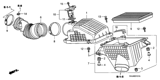 2007 Honda Odyssey Element Assembly, Air Cleaner Diagram for 17220-RGL-A10