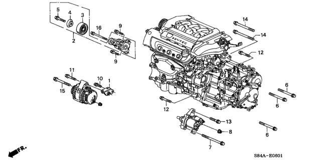 2002 Honda Accord 4 Door LX (V6) KA 4AT Alternator Bracket (V6) Diagram