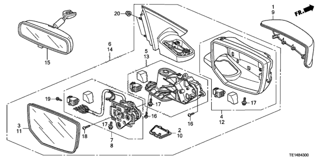 2012 Honda Accord Mirror Assembly, Passenger Side (R1400) (R.C.) (Heated) Diagram for 76208-TE0-A11