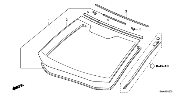 2011 Honda CR-V Rubber Set, FR. Windshield Dam Diagram for 04731-SWA-000