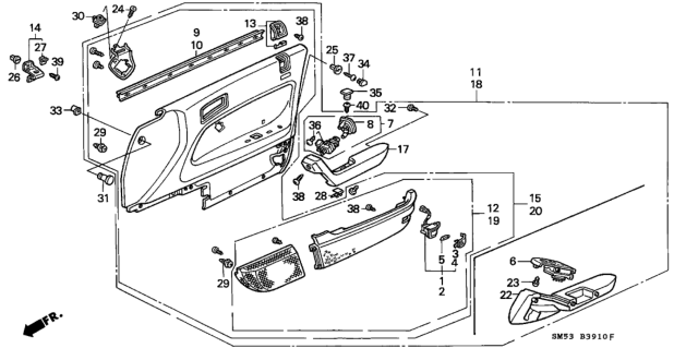 1993 Honda Accord Armrest, Left Front Door (Palmy Gray) Diagram for 83593-SM1-A10ZC