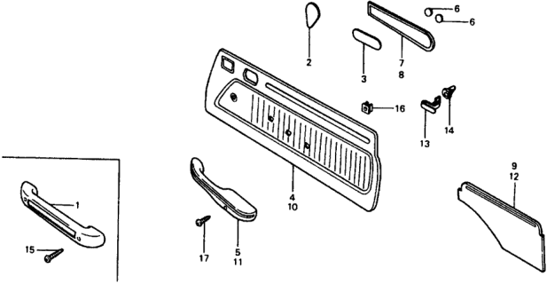 1977 Honda Civic 3 Door ** (1200) ** 4MT Door Trim Diagram