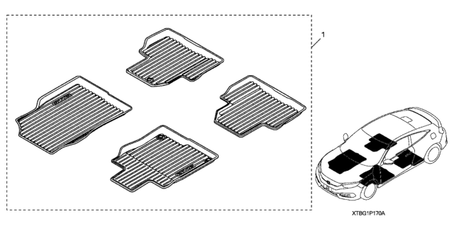 2017 Honda Civic 2 Door EX (TURBO/CVT/LEATHER) KL CVT All Season Floor Mats (High Wall - Black) Diagram