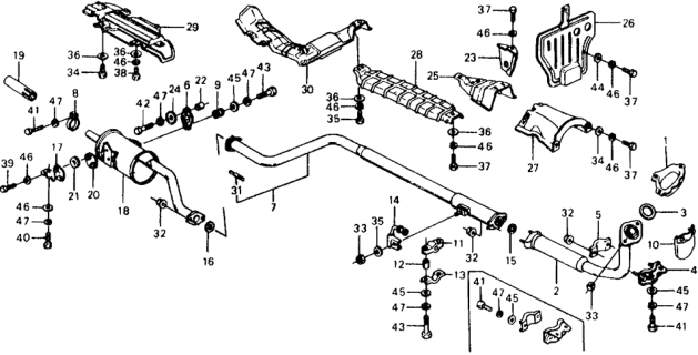 1977 Honda Civic 5 Door ** KL HMT Exhaust Pipe - Muffler Diagram